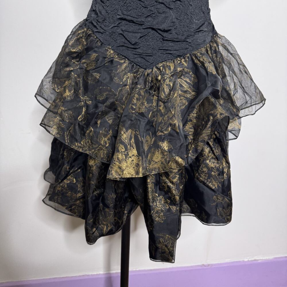 Vintage 80s Black Lace Tulle Party Girl Prom Dress • Fairy Formal Betsey Cyndi M - Picture 6 of 9